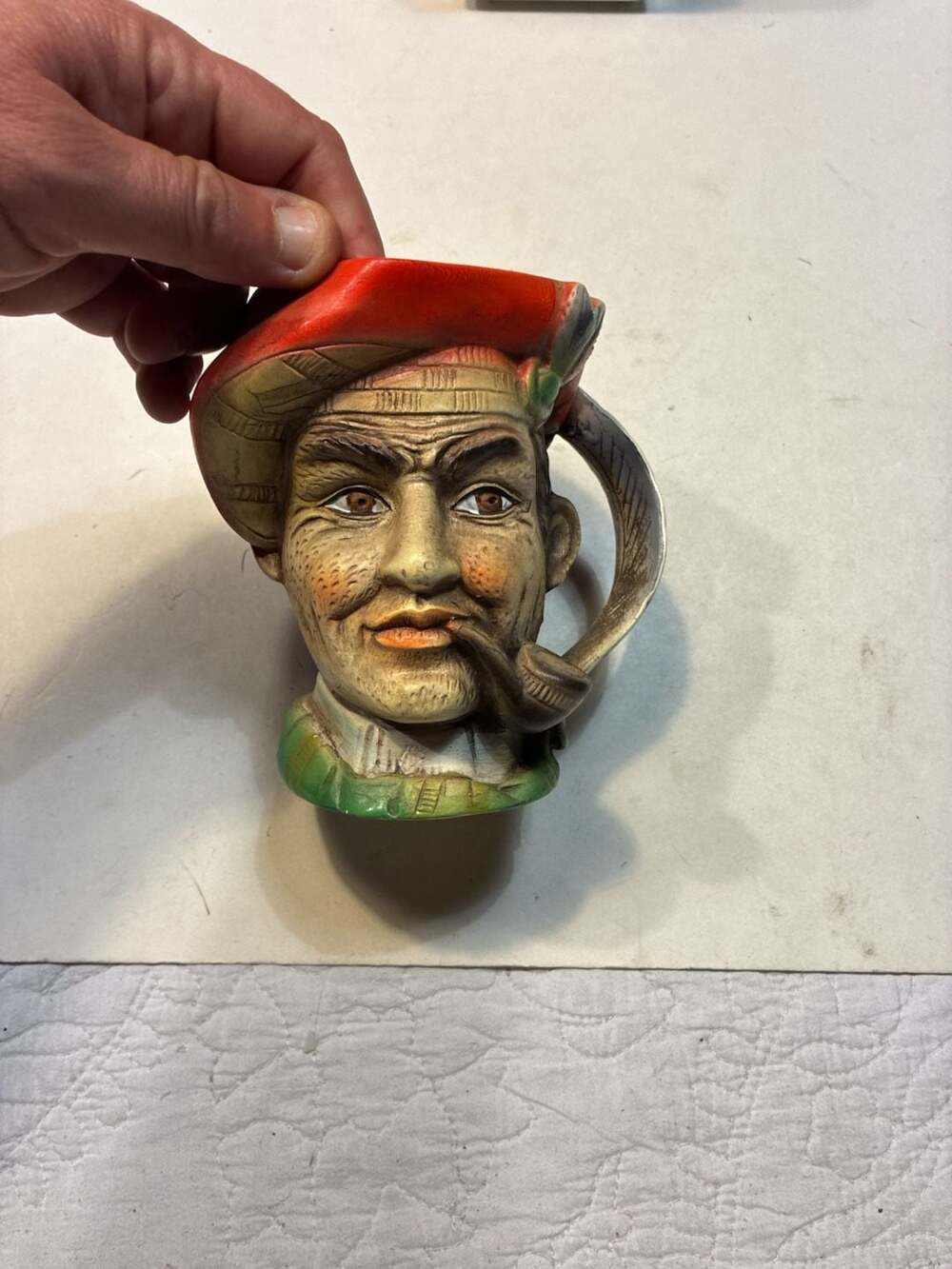Vintage Ceramic Toby Mug Character Head with Red Beret and Pipe